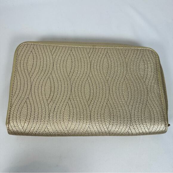 Anthropologie Gold Metallic Clutch Zip Around Closure Planner Wallet 9X6 - Picture 1 of 12